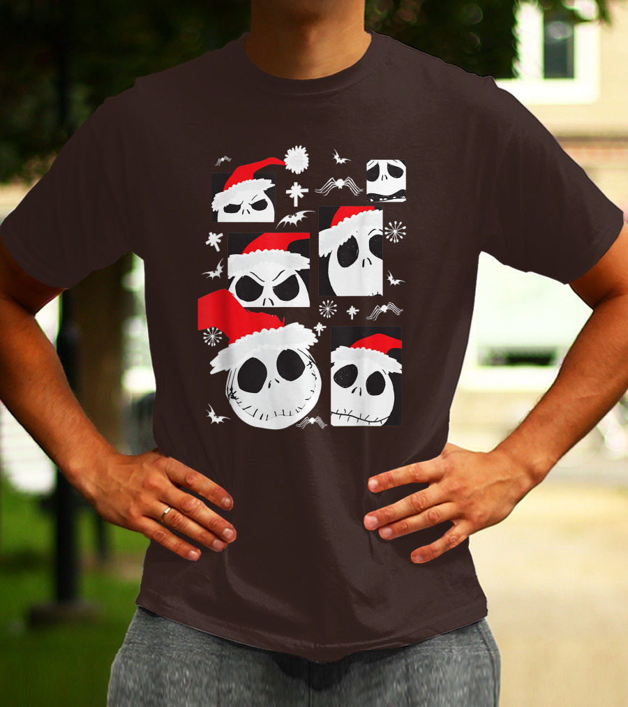 Nightmare Before Christmas Jack Skellington Faces Santa Hat Disney T-Shirt