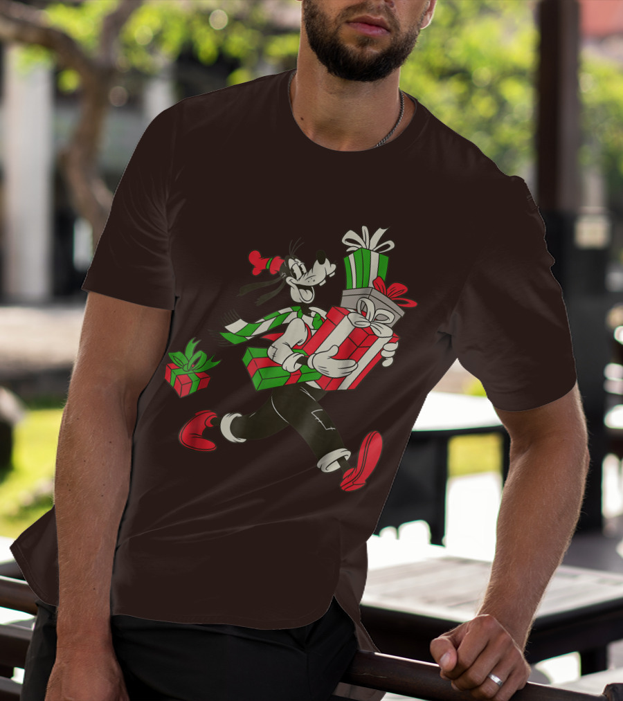 Disney Vintage Goofy Holiday Presents Carrying Christmas Gifts T-Shirt