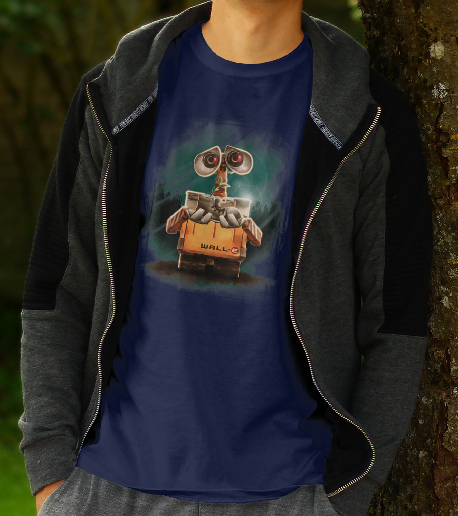 Wall E Holding Plant In Shoe On Starry Night Background Disney Pixar T-Shirt