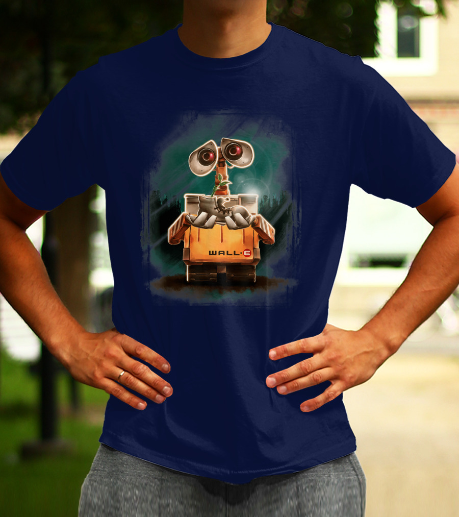 Wall E Holding Plant In Shoe On Starry Night Background Disney Pixar T-Shirt