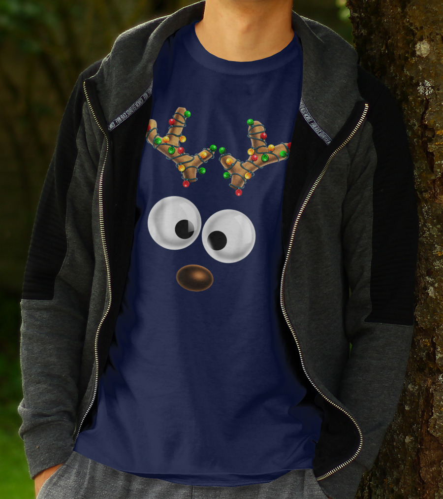 Colorful Lights Reindeer Face Christmas Matching Family T-Shirt