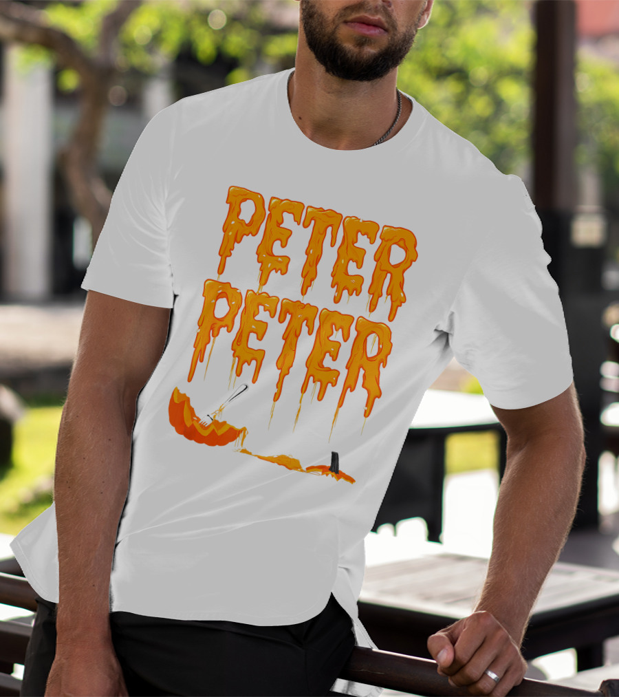 Peter Peter Pumpkin Eater Dripping Orange Text With Fork In Pumpkin T-Shirt
