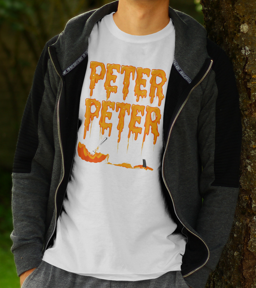 Peter Peter Pumpkin Eater Dripping Orange Text With Fork In Pumpkin T-Shirt