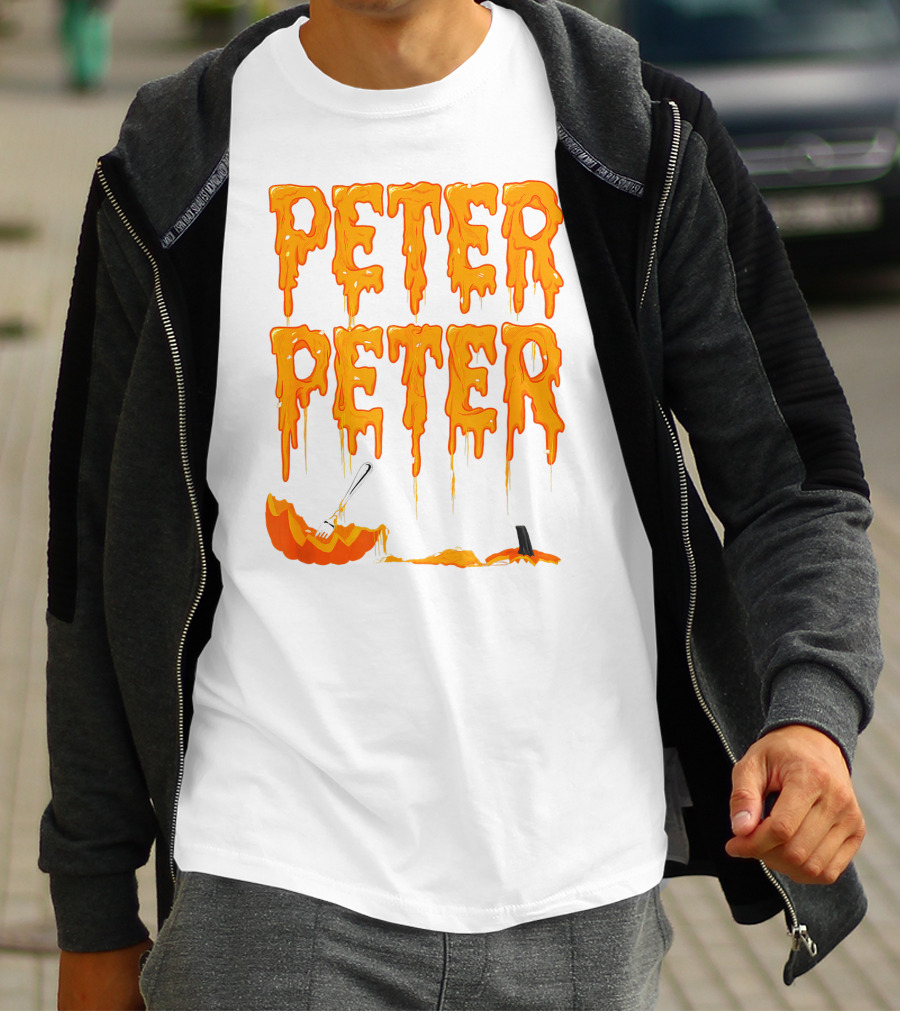 Peter Peter Pumpkin Eater Dripping Orange Text With Fork In Pumpkin T-Shirt