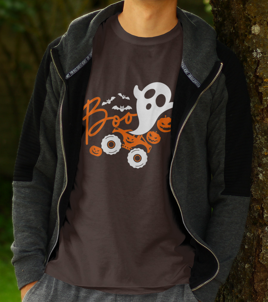 Boo Ghost Monster Truck Halloween Pumpkin Bats T-Shirt