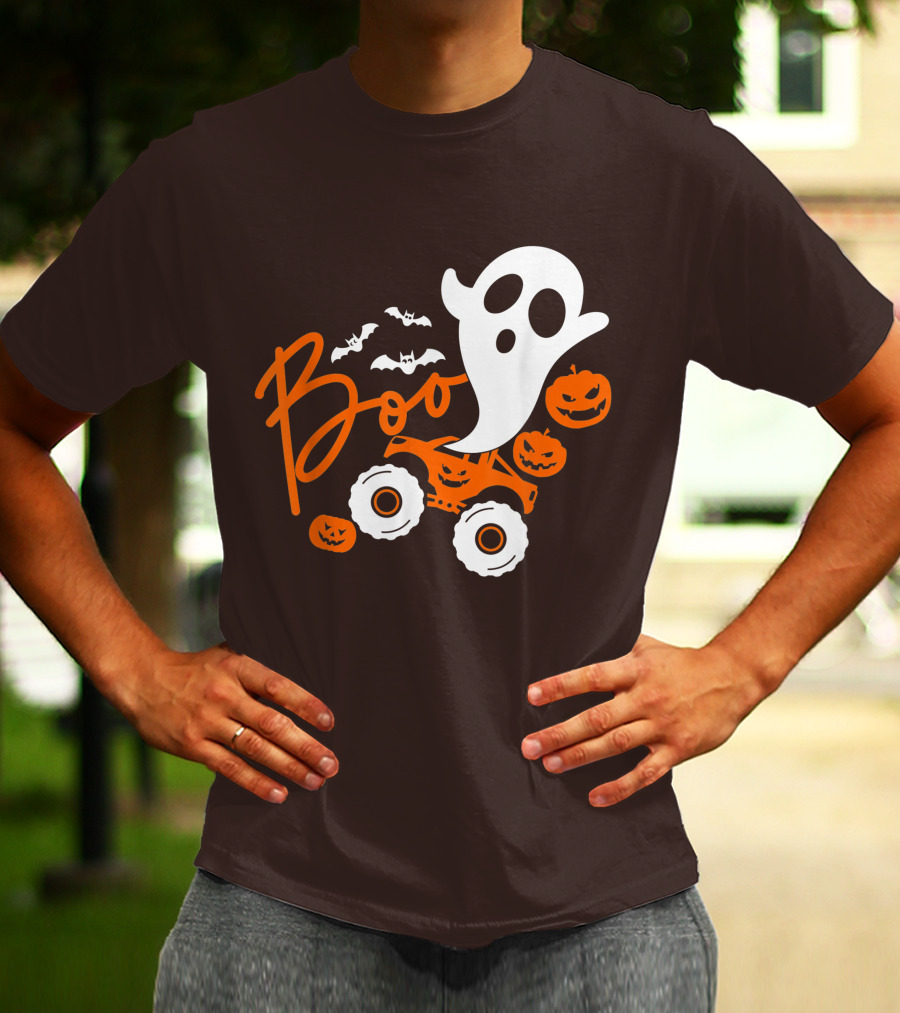 Boo Ghost Monster Truck Halloween Pumpkin Bats T-Shirt