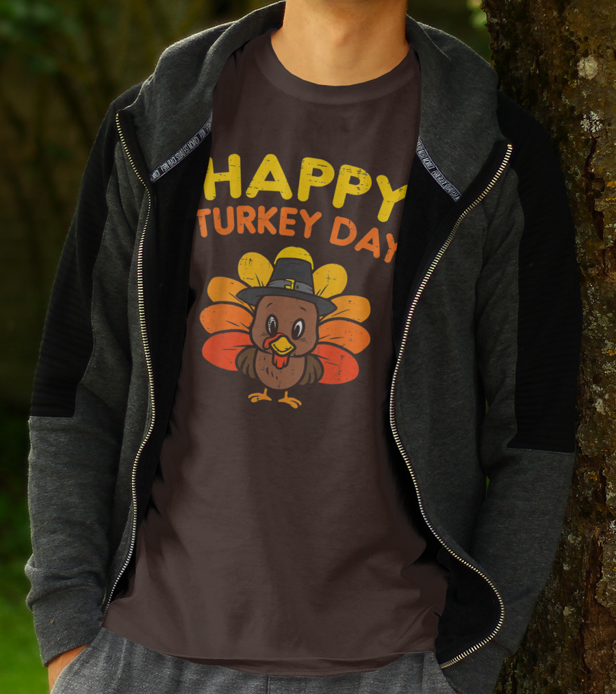 Happy Turkey Day Cute Thanksgiving Pilgrim Turkey T-Shirt