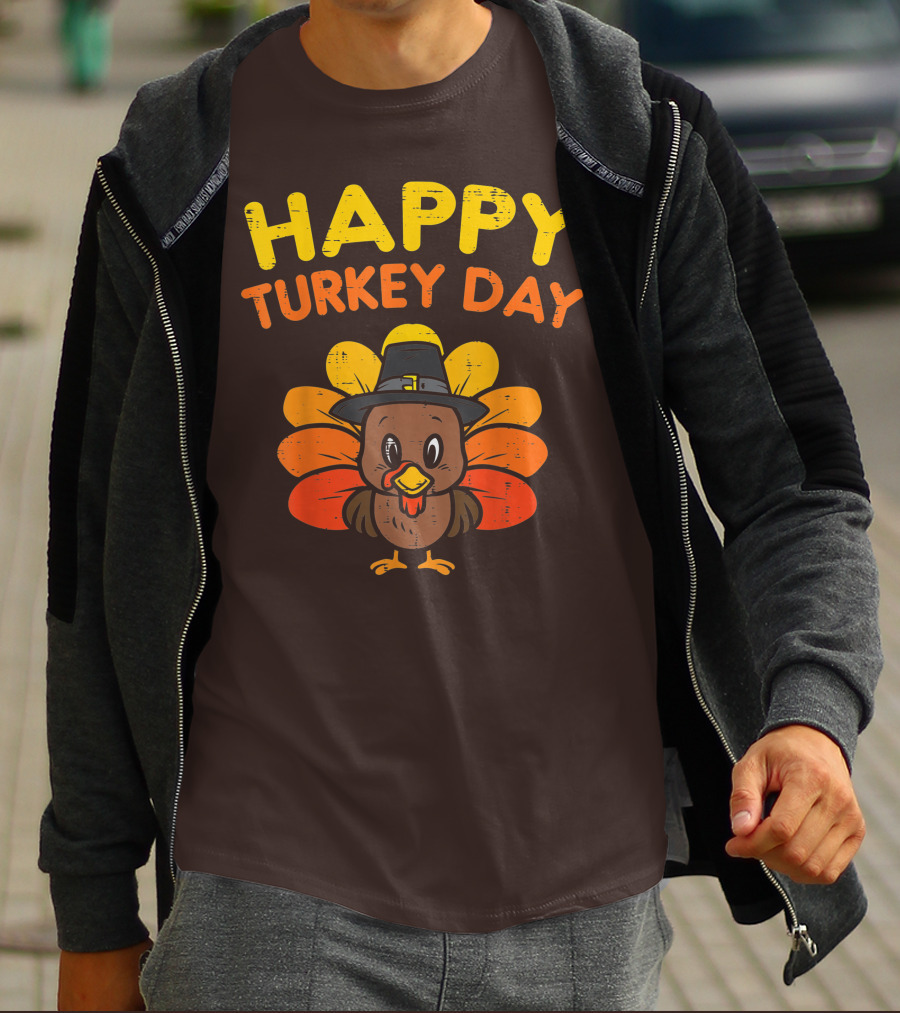 Happy Turkey Day Cute Thanksgiving Pilgrim Turkey T-Shirt