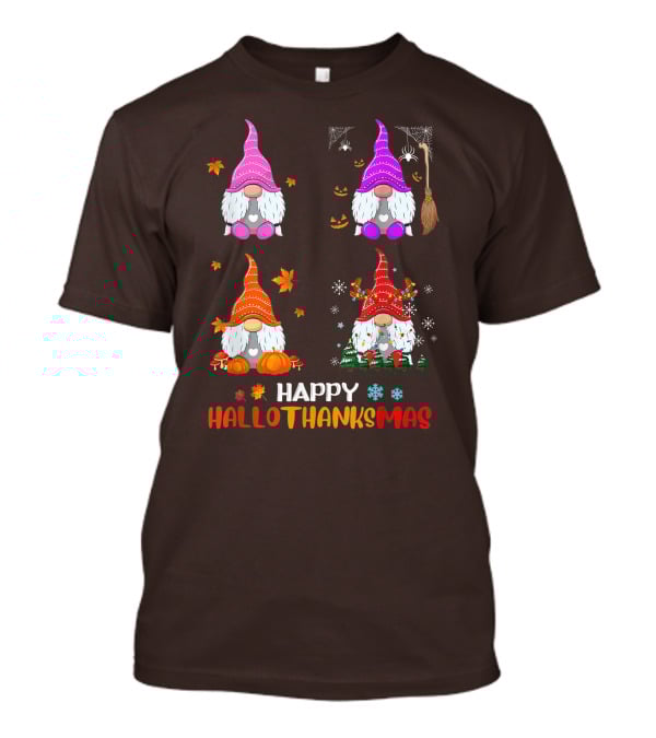 Happy Hallothanksmas Gnome Halloween Thanksgiving Christmas T-Shirt