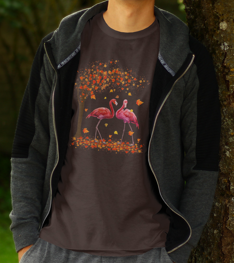 It's Fall Y'all Flamingo Autumn Leaves And Pink Flamingos T-Shirt