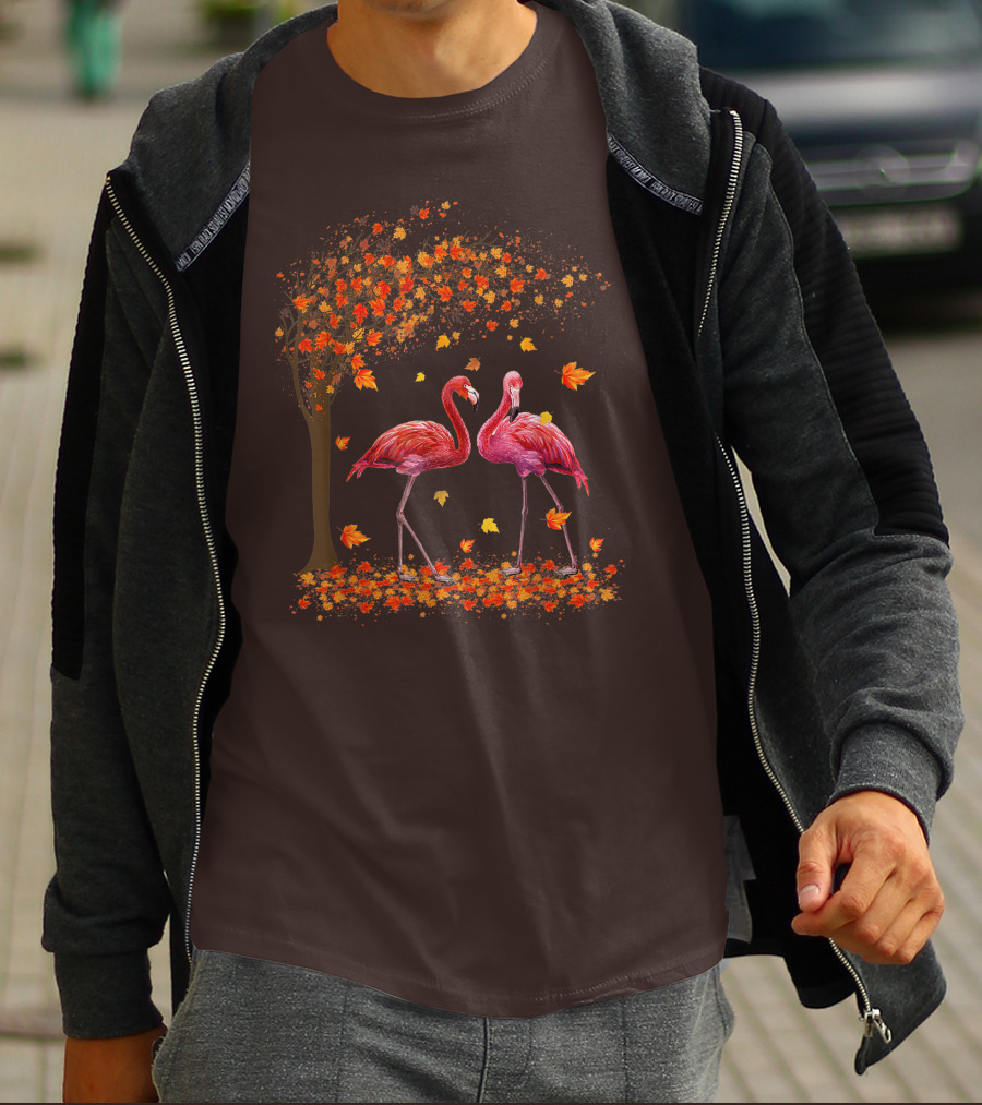 It's Fall Y'all Flamingo Autumn Leaves And Pink Flamingos T-Shirt
