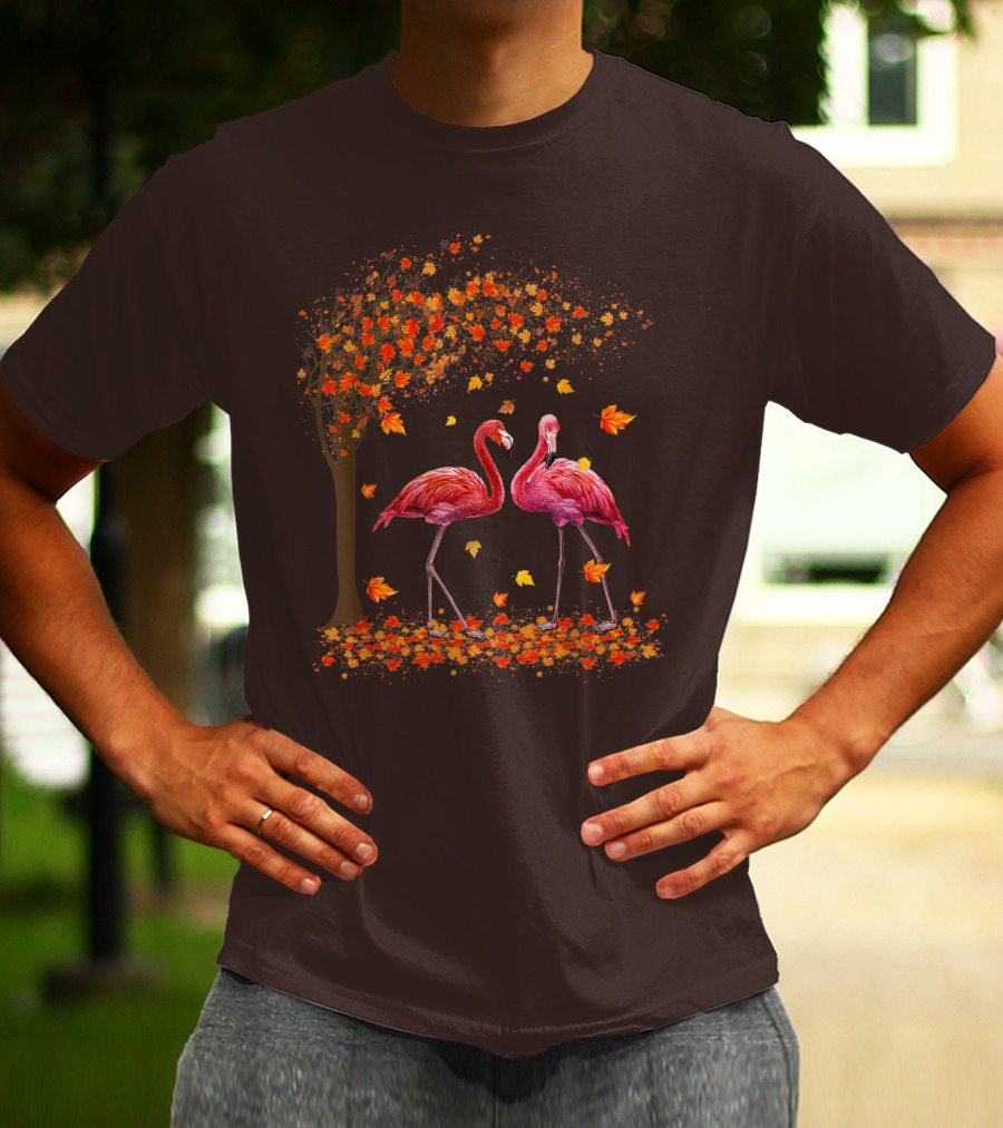 It's Fall Y'all Flamingo Autumn Leaves And Pink Flamingos T-Shirt
