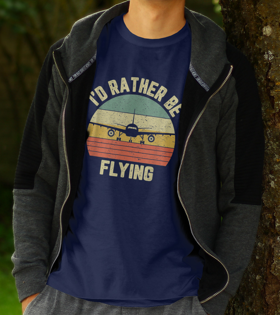 I'd Rather Be Flying Airplane Vintage Sunset Pilot Humor T-Shirt