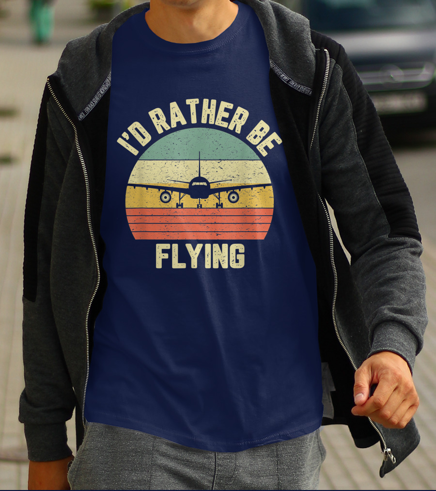 I'd Rather Be Flying Airplane Vintage Sunset Pilot Humor T-Shirt