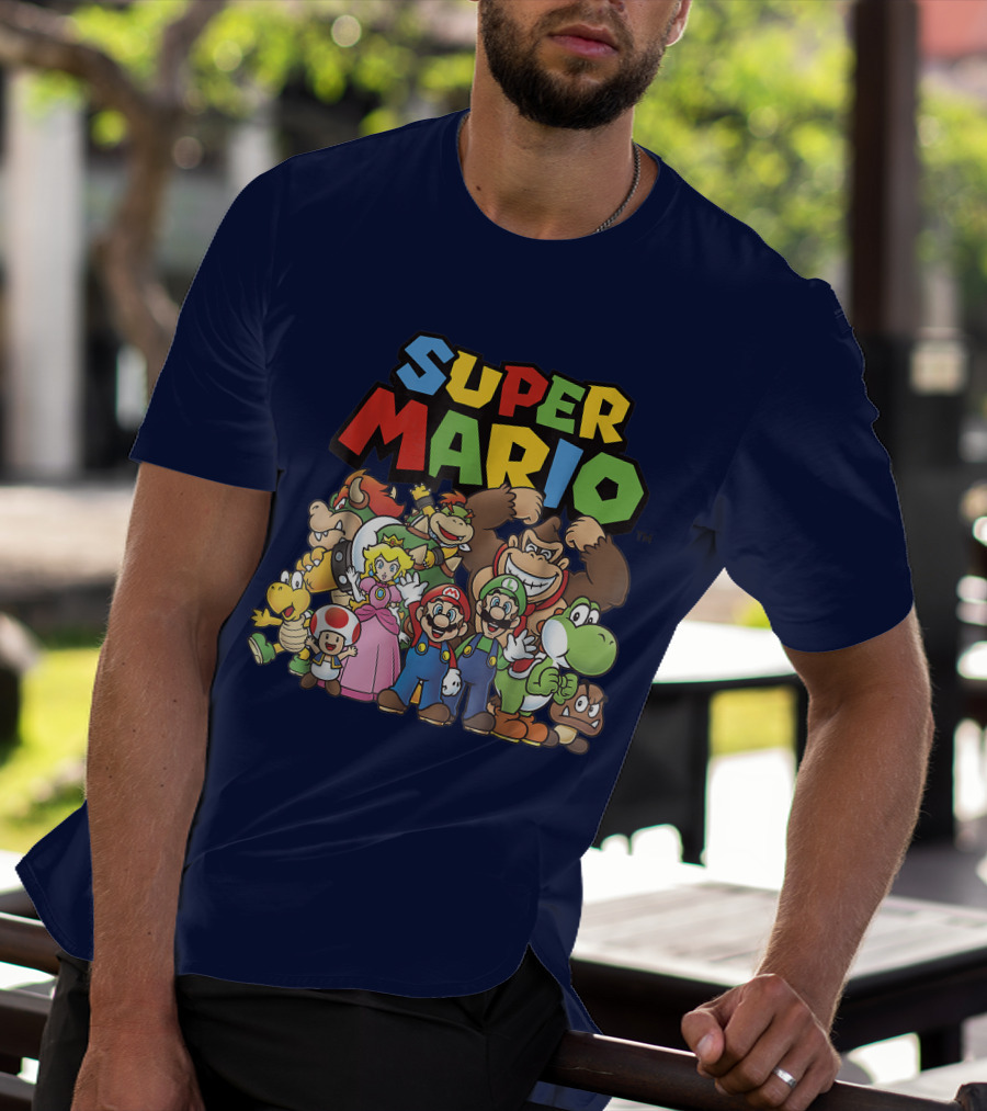 Super Mario Funny Full Cast Group Characters Bowser Donkey Kong Yoshi Luigi Princess Peach Toad T-Shirt