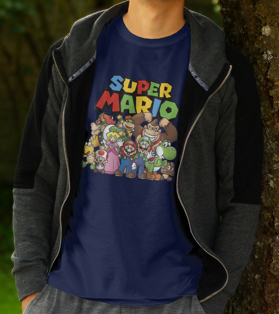Super Mario Funny Full Cast Group Characters Bowser Donkey Kong Yoshi Luigi Princess Peach Toad T-Shirt