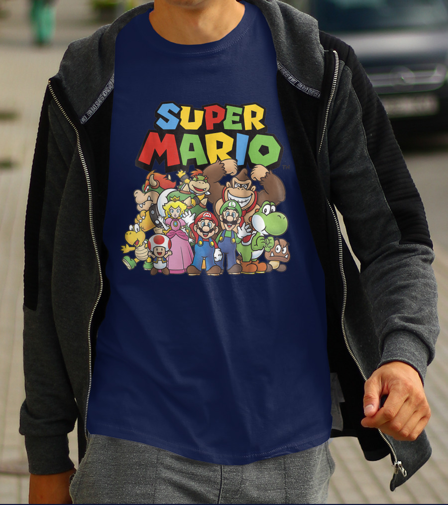 Super Mario Funny Full Cast Group Characters Bowser Donkey Kong Yoshi Luigi Princess Peach Toad T-Shirt