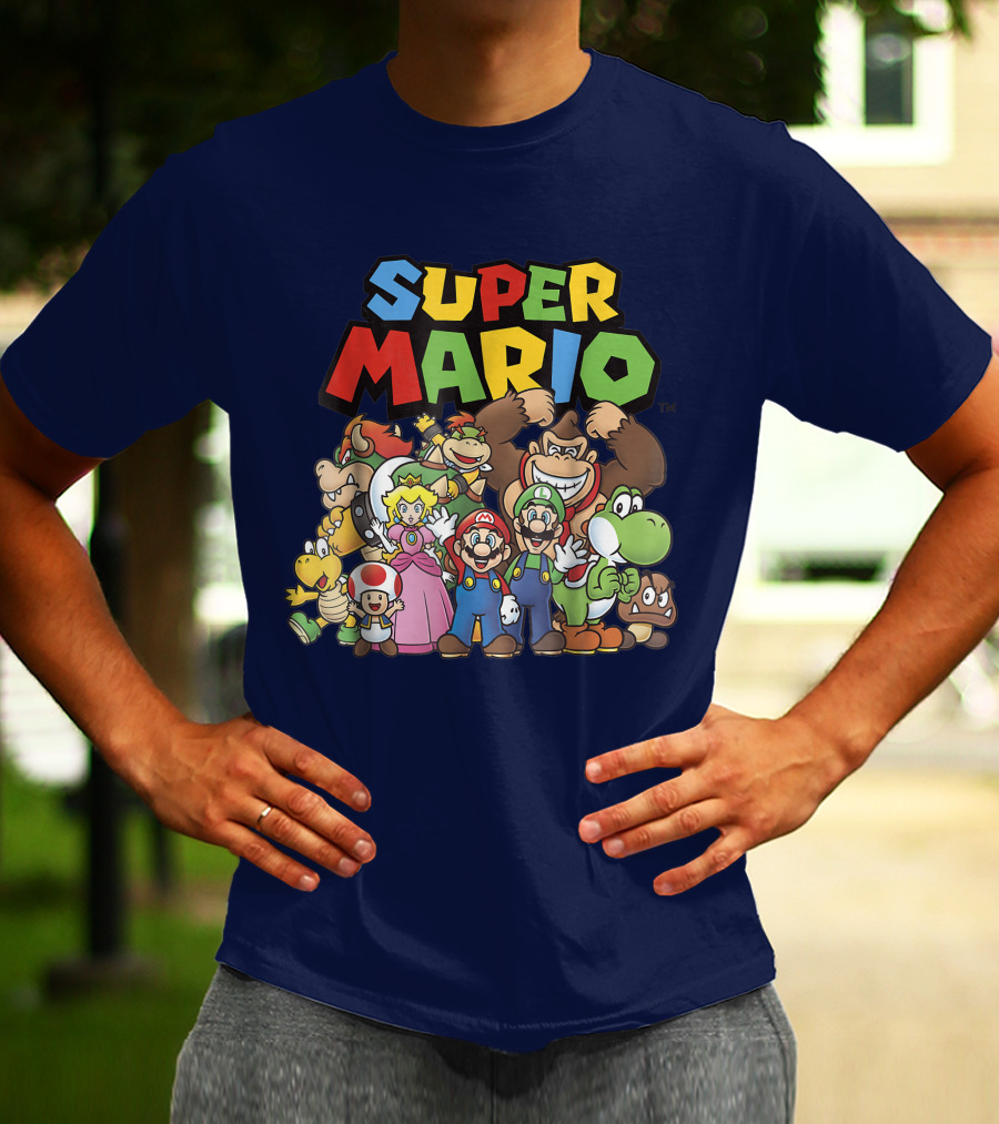 Super Mario Funny Full Cast Group Characters Bowser Donkey Kong Yoshi Luigi Princess Peach Toad T-Shirt