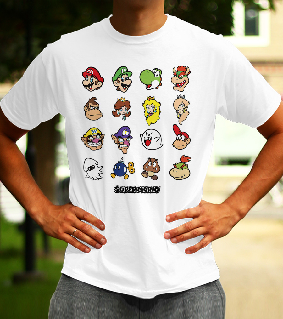 Super Mario Luigi Yoshi Bowser Peach Daisy Wario Waluigi Boo Donkey Kong Nintendo Characters T-Shirt