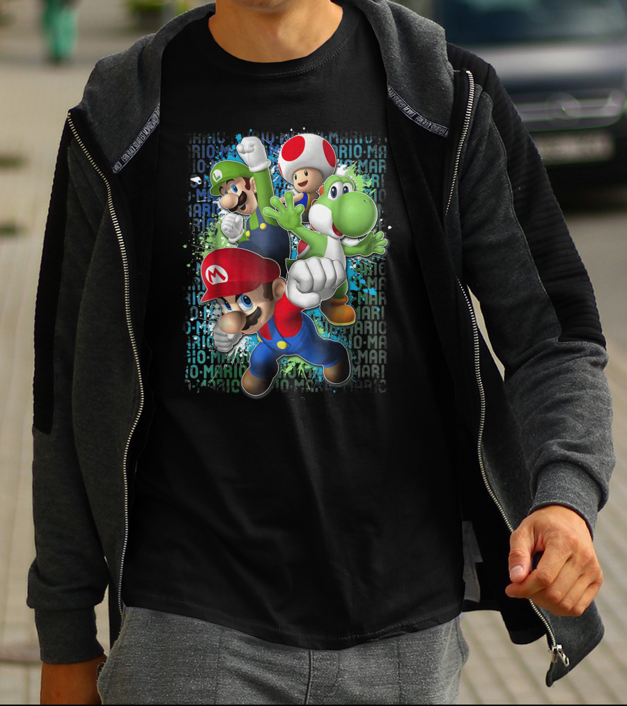 Super Mario Luigi Toad Yoshi Paint Splatter Action T-Shirt