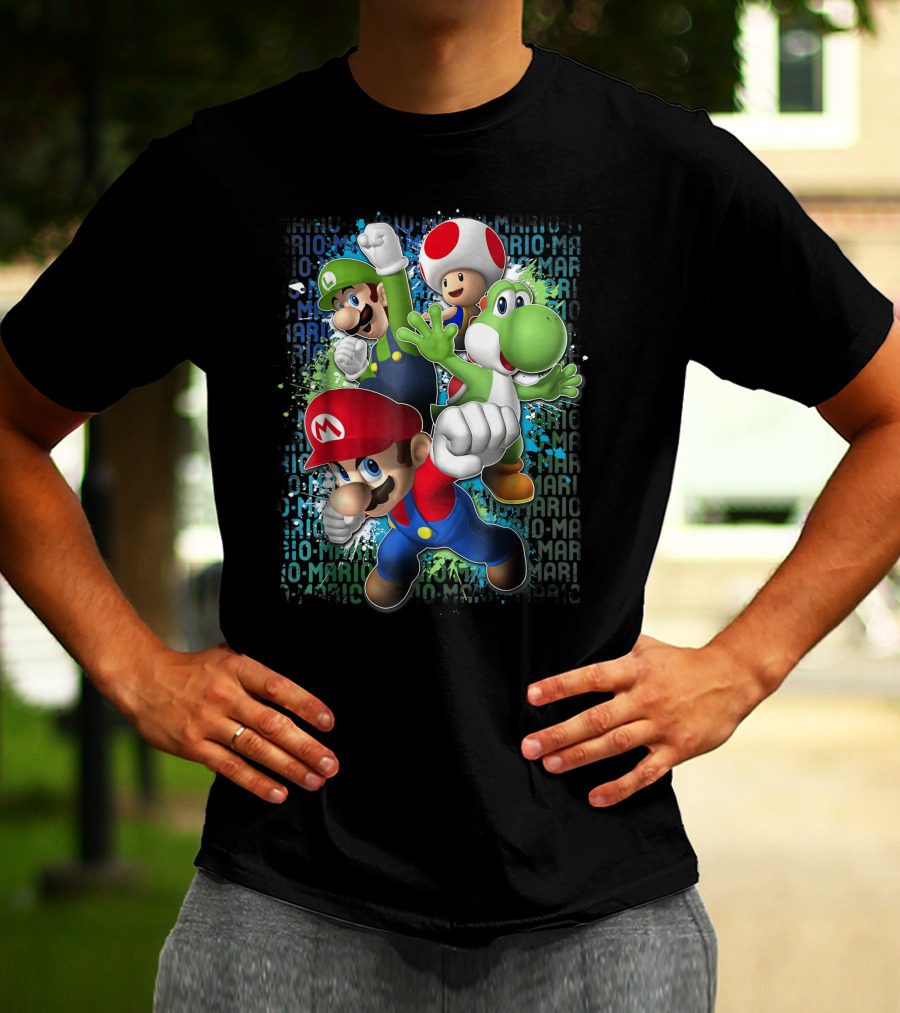Super Mario Luigi Toad Yoshi Paint Splatter Action T-Shirt