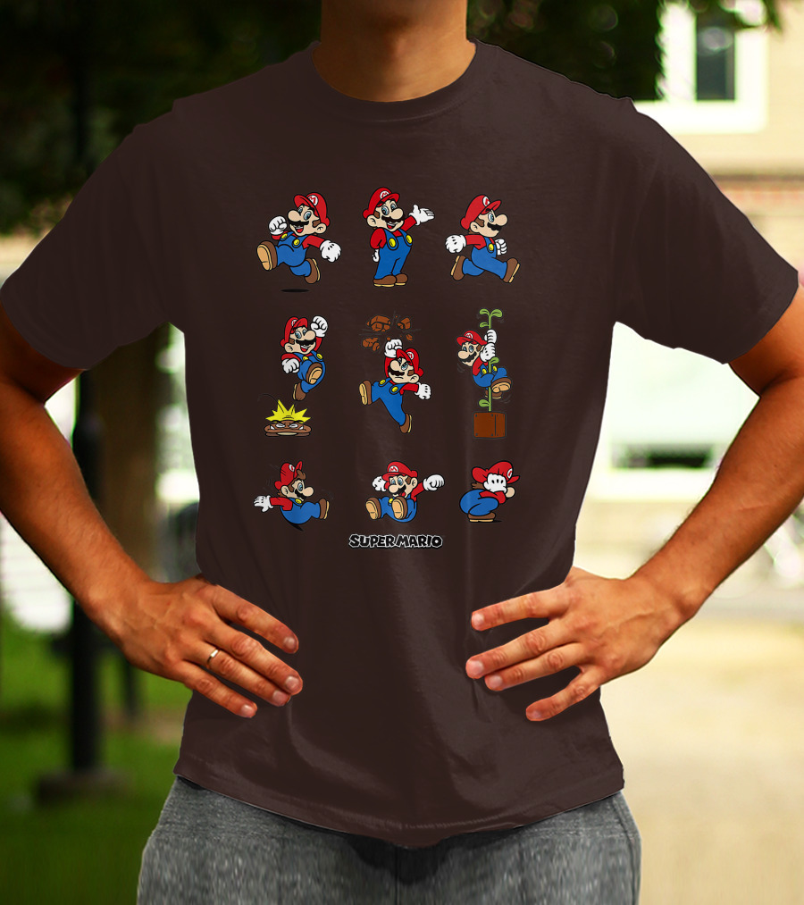 Super Mario All The Moves Funny Action Series T-Shirt