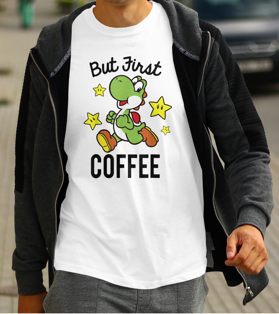 But First Coffee Funny Super Mario Yoshi Stars T-Shirt