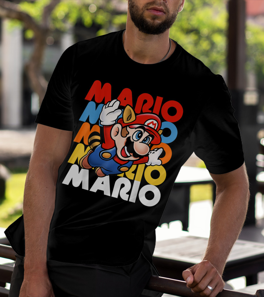 Funny Super Mario Retro Raccoon Flying Mario Repeat T-Shirt