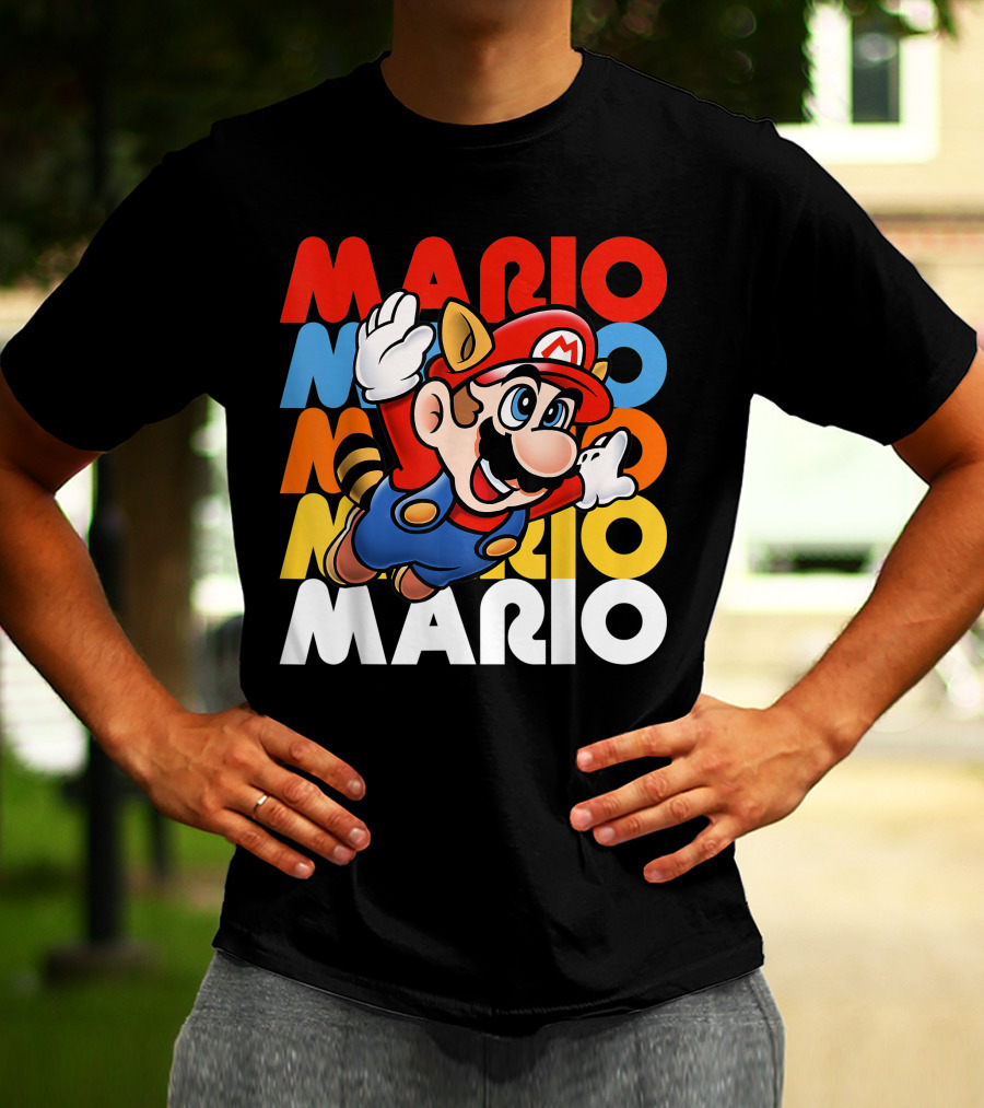 Funny Super Mario Retro Raccoon Flying Mario Repeat T-Shirt