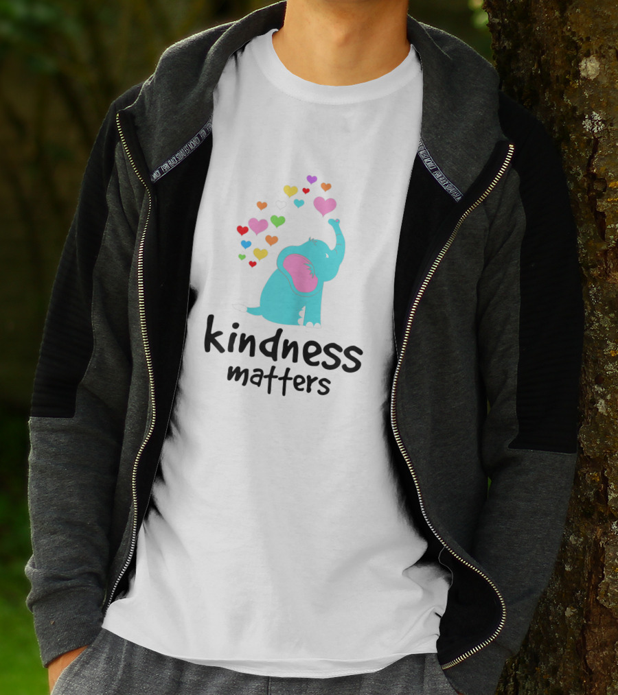 Kindness Matters Rainbow Hearts Elephant Teacher T-Shirt