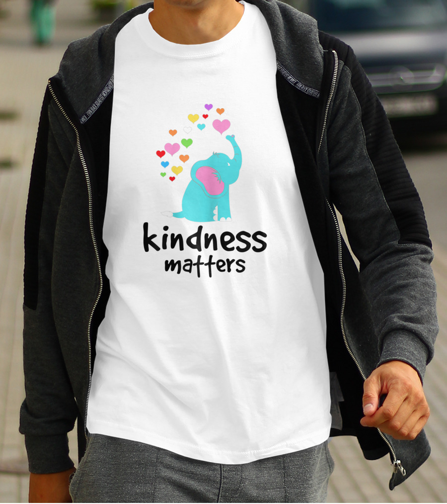 Kindness Matters Rainbow Hearts Elephant Teacher T-Shirt