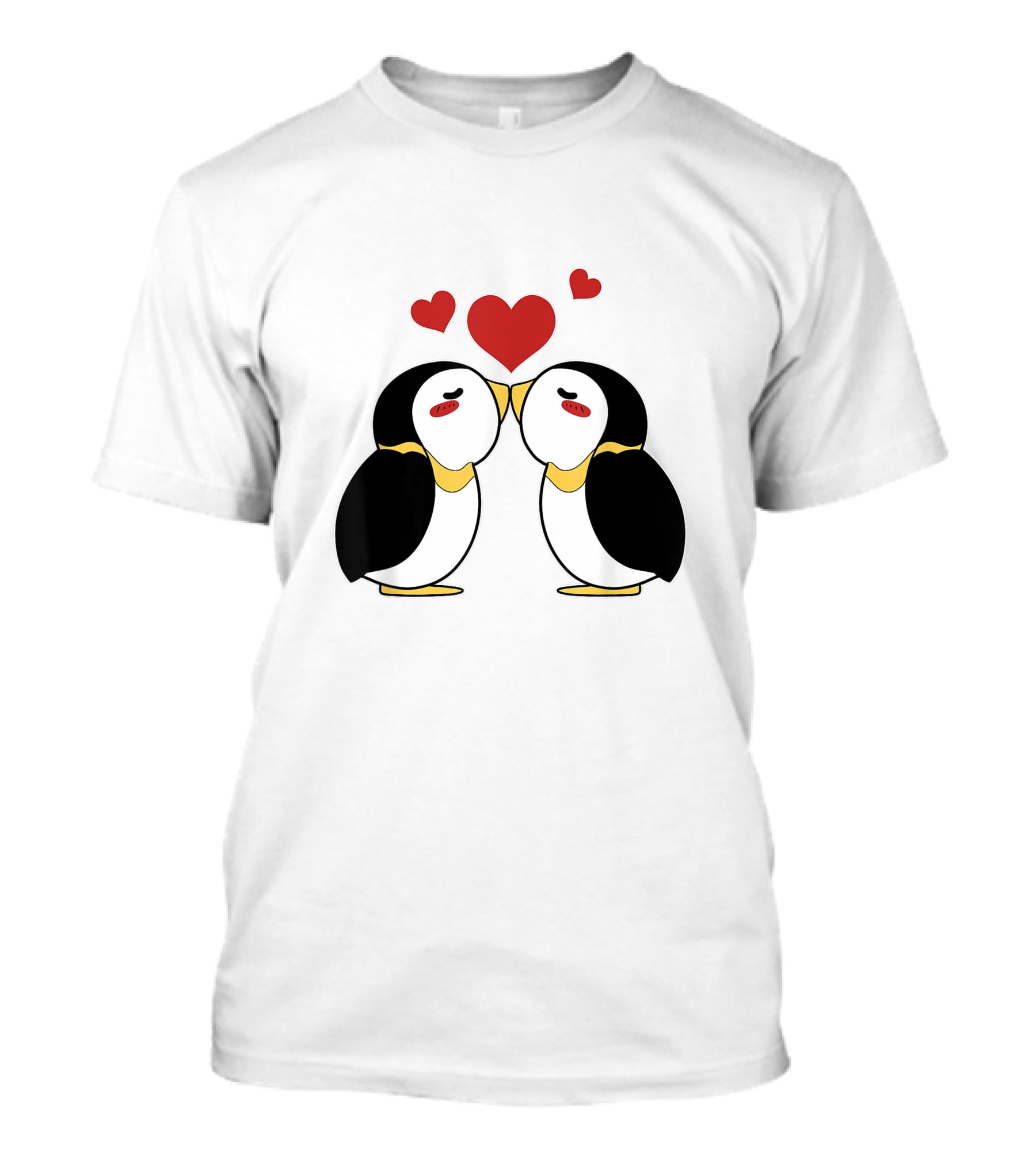 Cute Penguin Lovers Kissing With Hearts Above T-Shirt