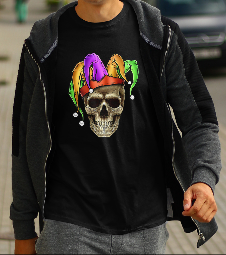 Mardi Gras Skull Jester Joker Louisiana Cajun T-Shirt
