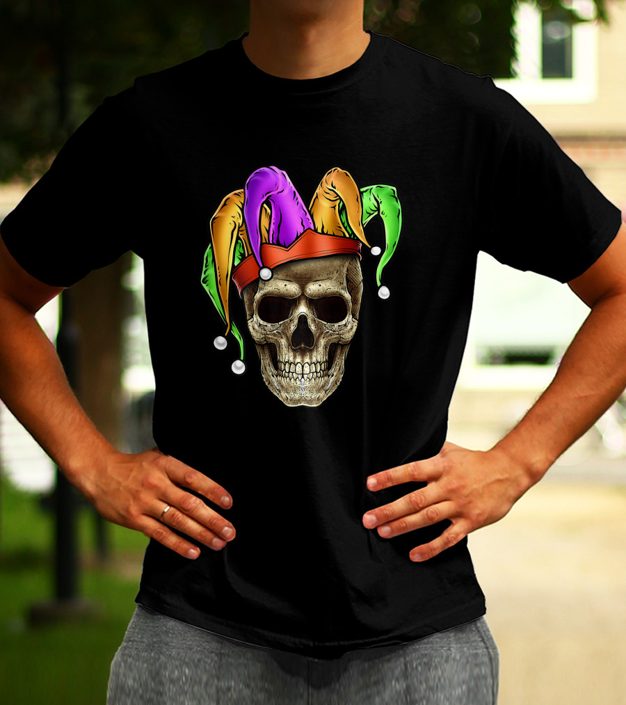 Mardi Gras Skull Jester Joker Louisiana Cajun T-Shirt