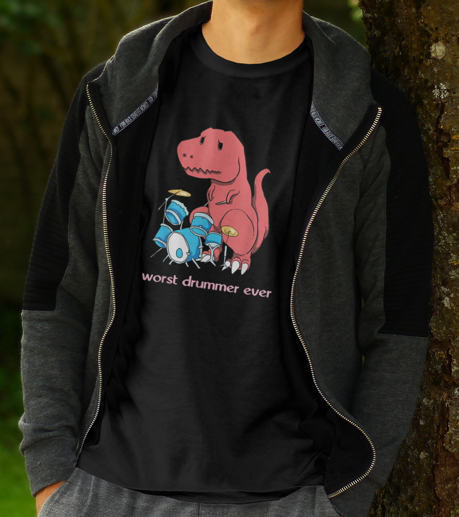 Worst Drummer Ever Dinosaur Rex Playing Drums T-Shirt