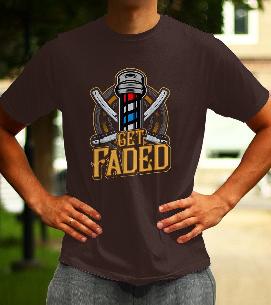 Get Faded Barber Pole Straight Razor T-Shirt