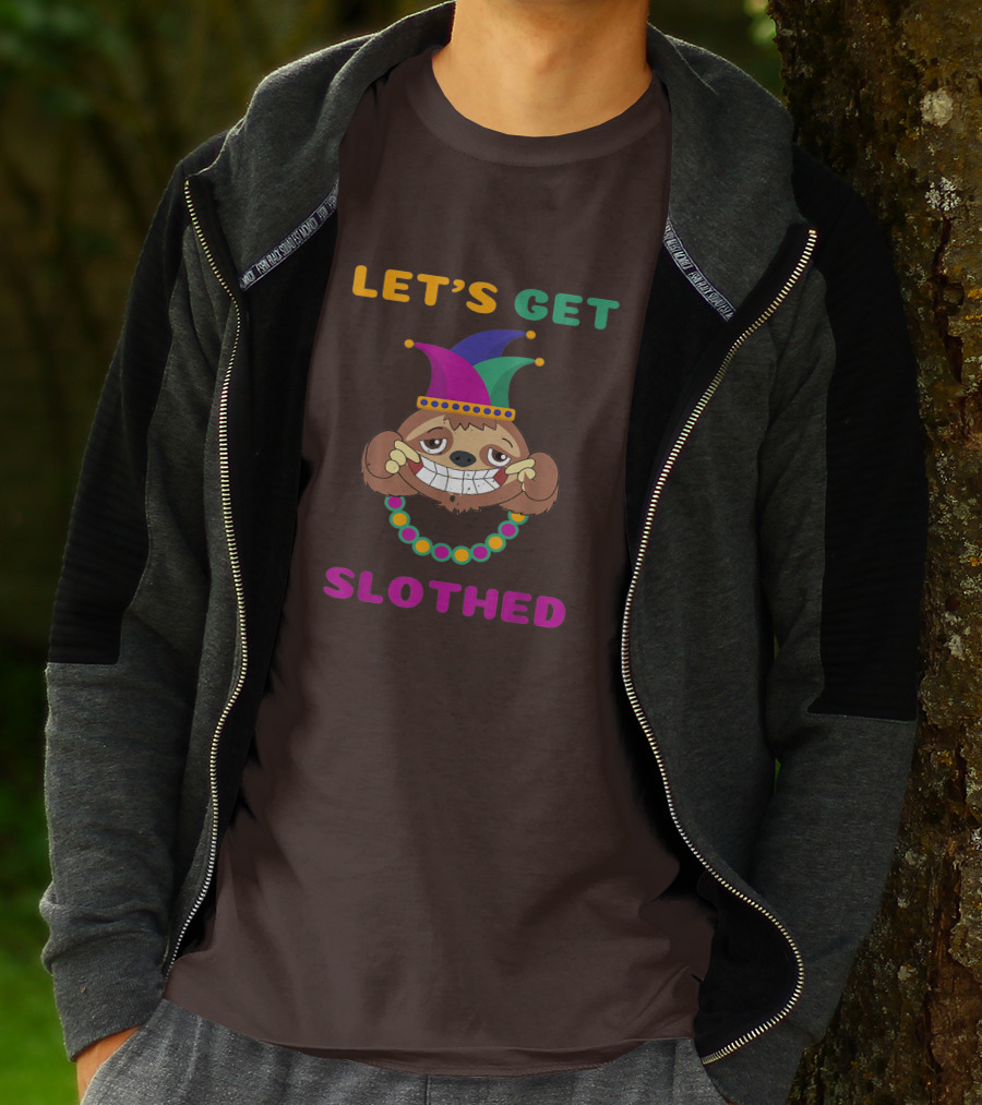 Let's Get Slothed Funny Sloth Mardi Gras Jester Beads T-Shirt