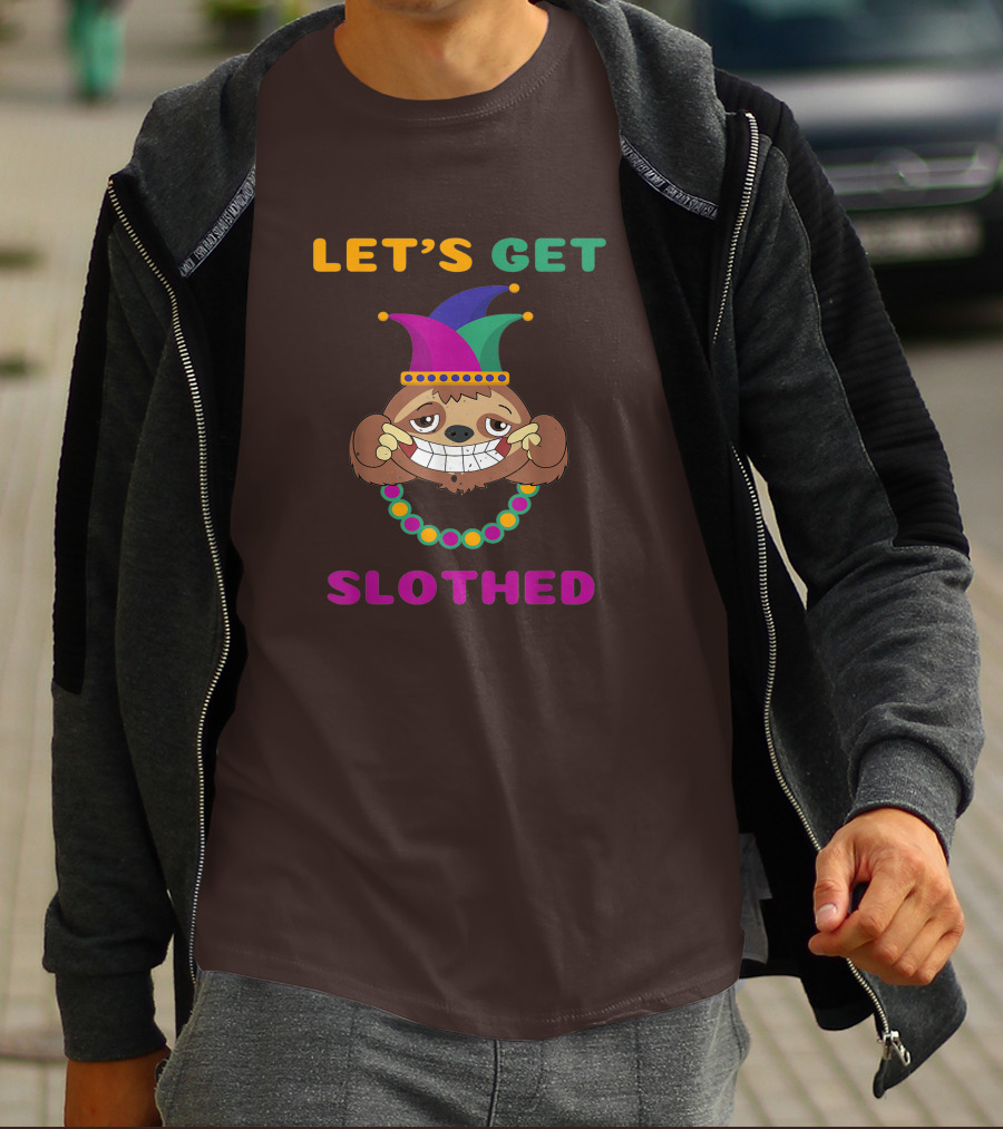 Let's Get Slothed Funny Sloth Mardi Gras Jester Beads T-Shirt