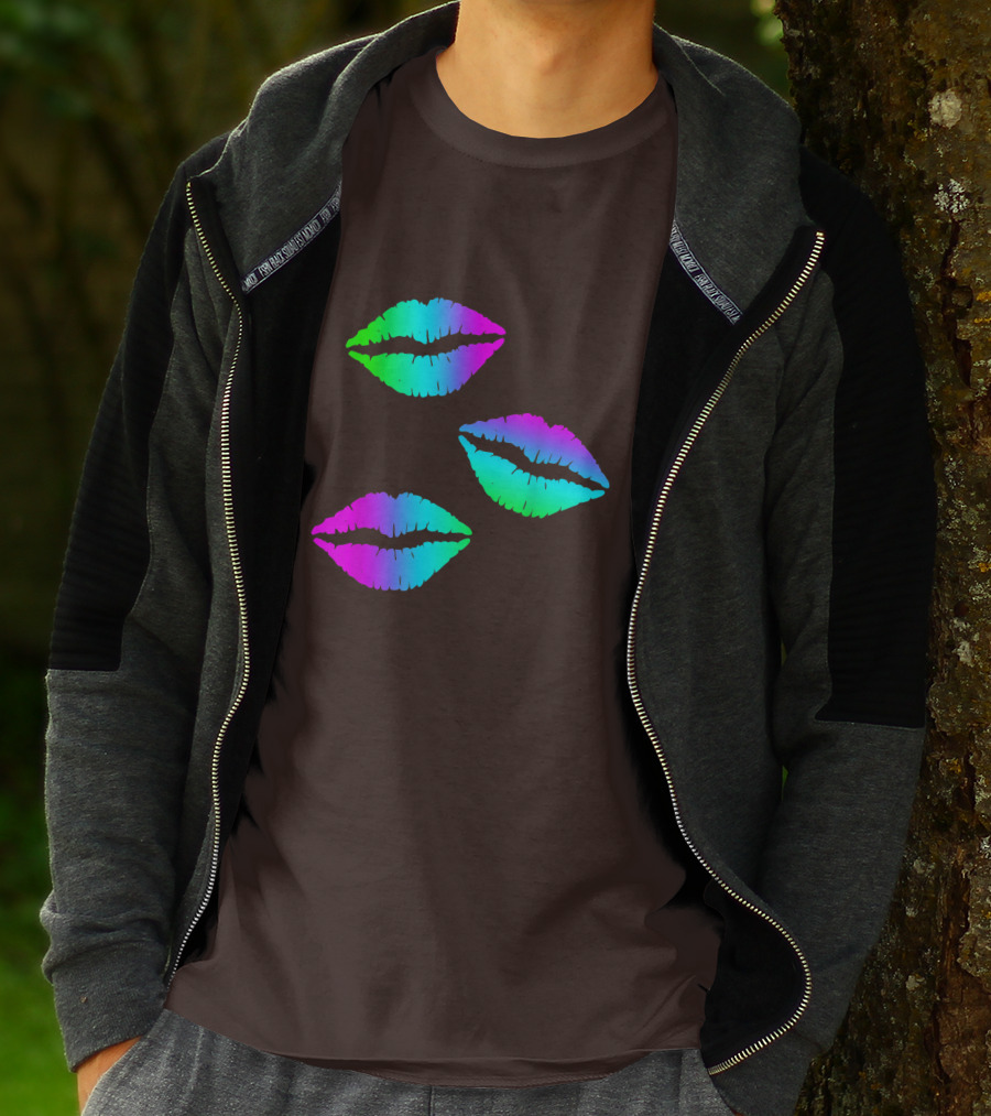 Funky Bright Neon Colours 80s Lipstick Rainbow Kiss Prints T-Shirt