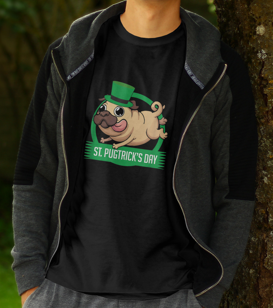 St. Pugtrick's Day Funny Dog With Green Hat T-Shirt