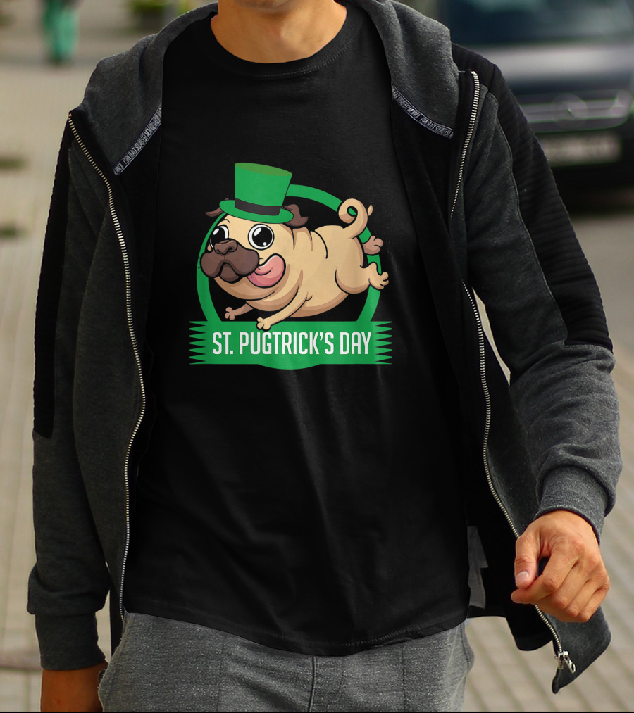 St. Pugtrick's Day Funny Dog With Green Hat T-Shirt