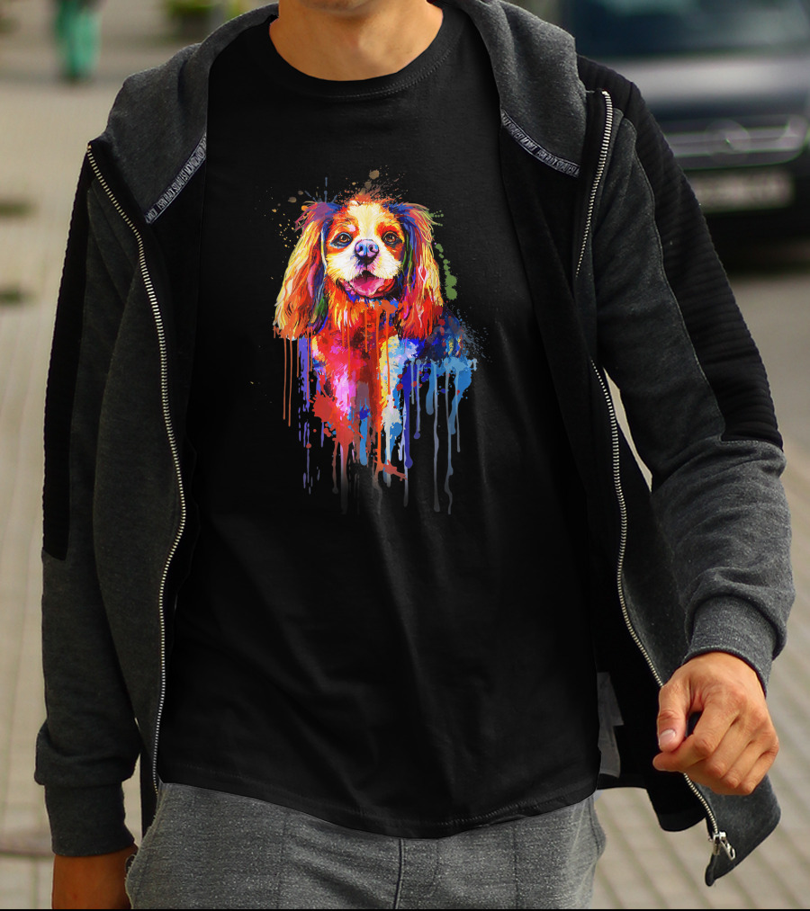 Dog Watercolor Painting Vibrant Dripping Colors T-Shirt