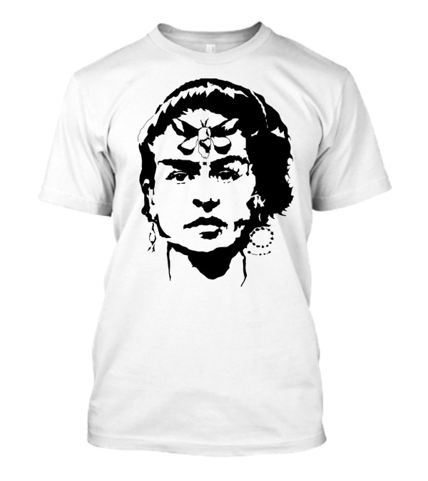 Frida Kahlo Portrait With Rosy Maple Moth Motif T-Shirt