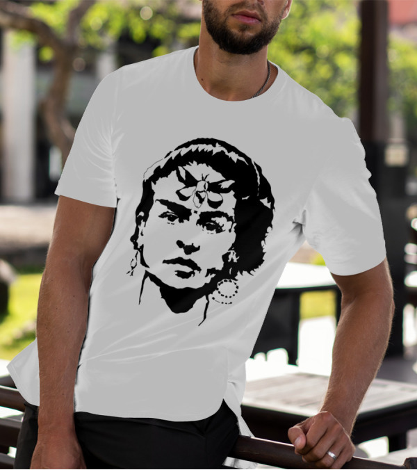 Frida Kahlo Portrait With Rosy Maple Moth Motif T-Shirt