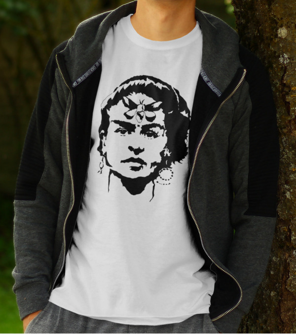 Frida Kahlo Portrait With Rosy Maple Moth Motif T-Shirt