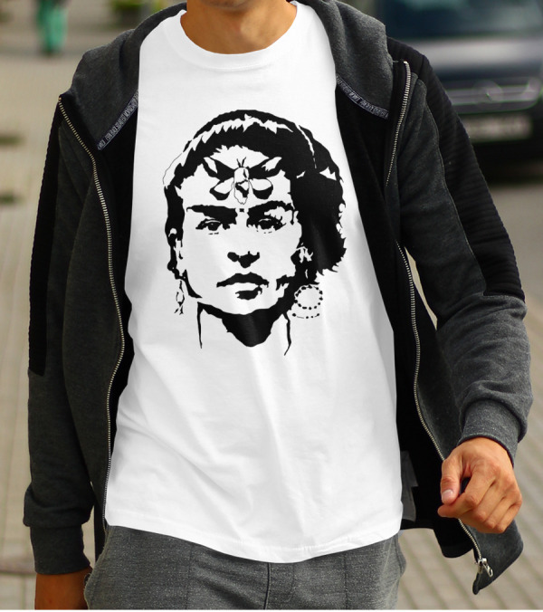 Frida Kahlo Portrait With Rosy Maple Moth Motif T-Shirt