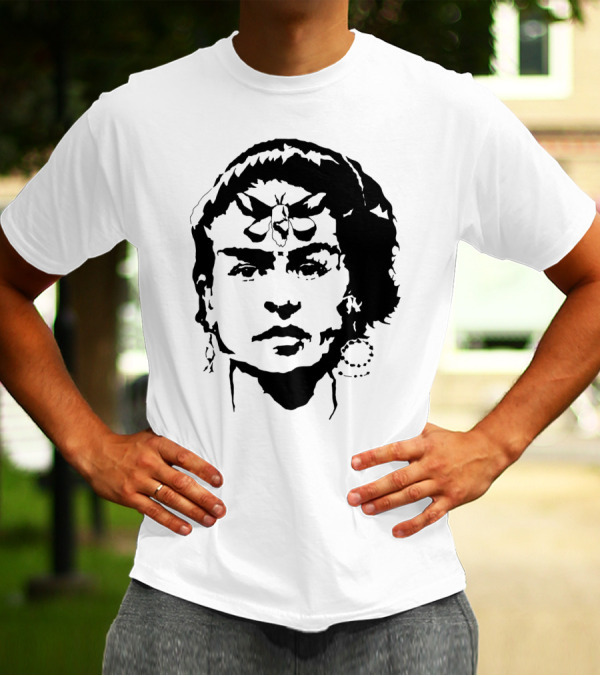 Frida Kahlo Portrait With Rosy Maple Moth Motif T-Shirt