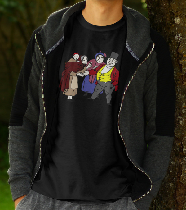 Victorian Era Depiction Of Mother And Child Begging Scene At Horse Races T-Shirt