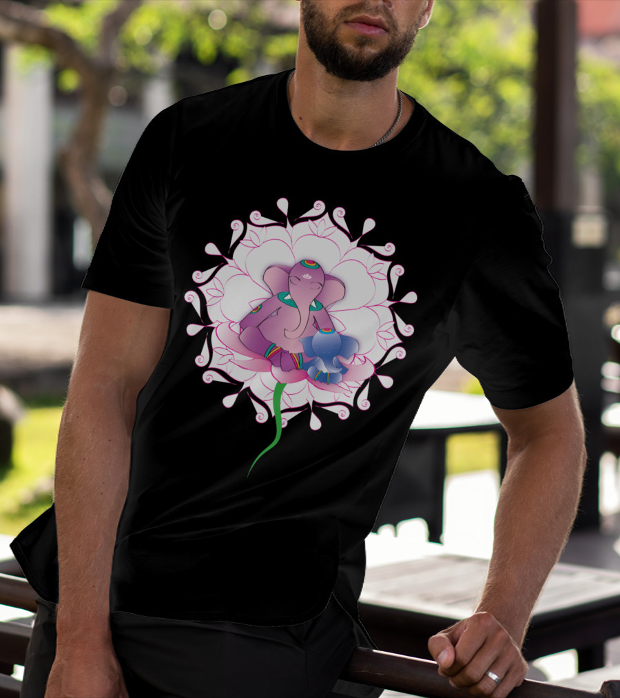 Ganesh Meditation With Lotus Flower Motif T-Shirt