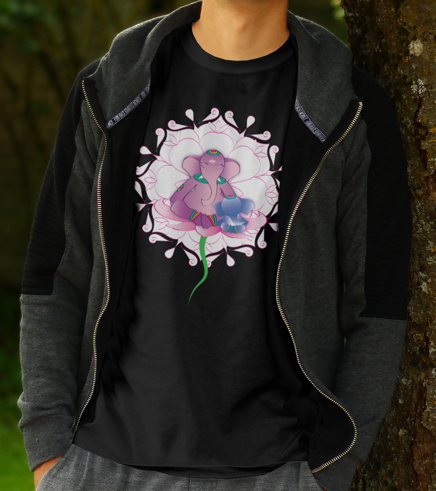 Ganesh Meditation With Lotus Flower Motif T-Shirt